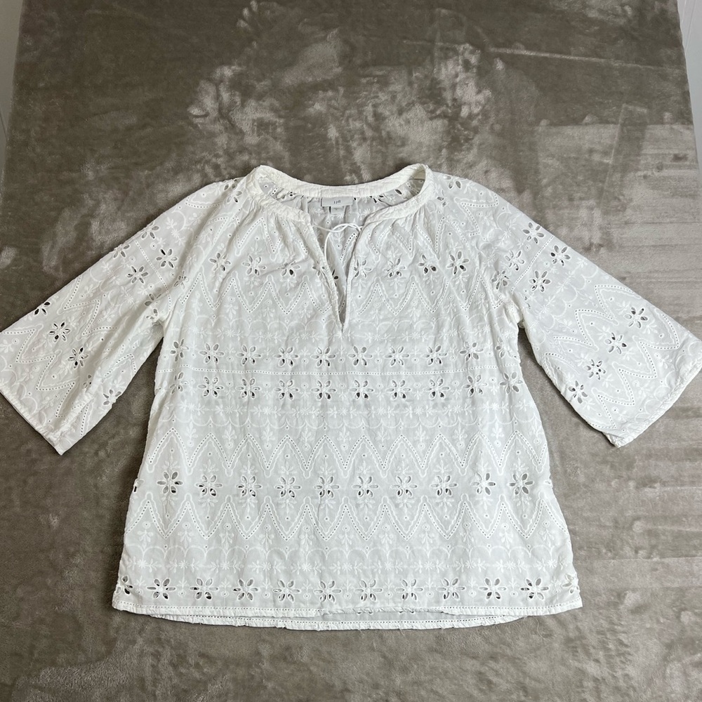 J. Jill Women’s Top‎ Size Medium Eyelet Peasant Blouse